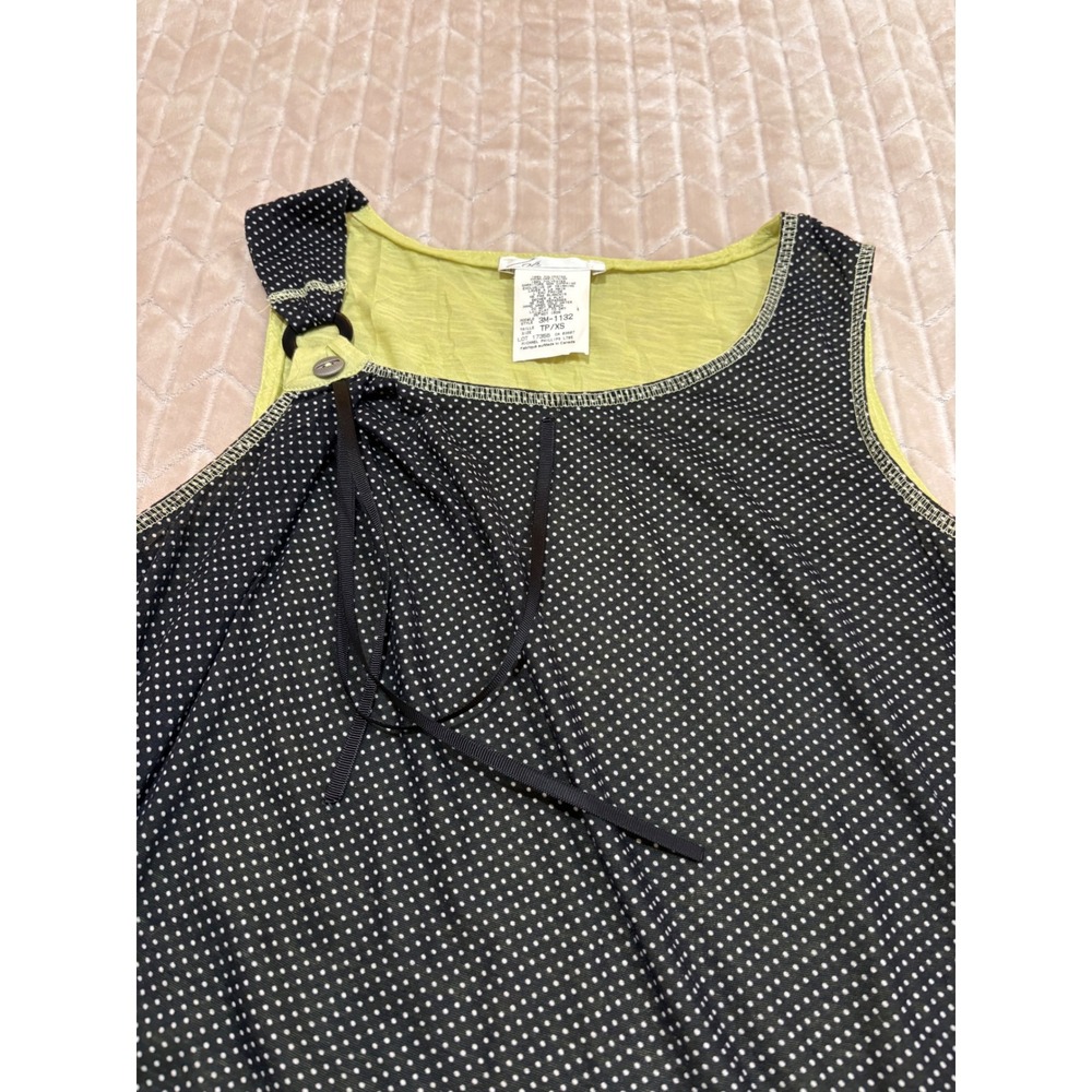 Vtg Zoë Cyber Y2K Subversive Basic Polka Dot Asymmetric Tank Top XS Chartreuse - Picture 3 of 10